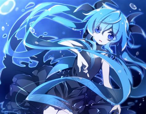 Aosaki Yato Blue Eyes Blue Hair Bubbles Deep Sea Girl Vocaloid Dress Hatsune Miku Long Hair
