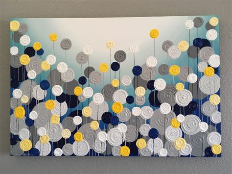 Navy Blue Turquoise Yellow And Gray Textured Painting Etsy