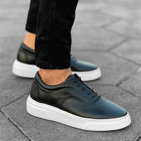 Premium Leather Casual Sneakers In Black White