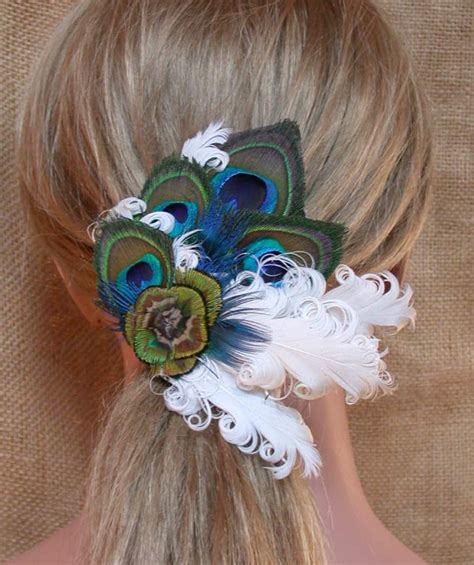 peacock feather hair clip with curled ivory feathers ready to etsy feather hair clips
