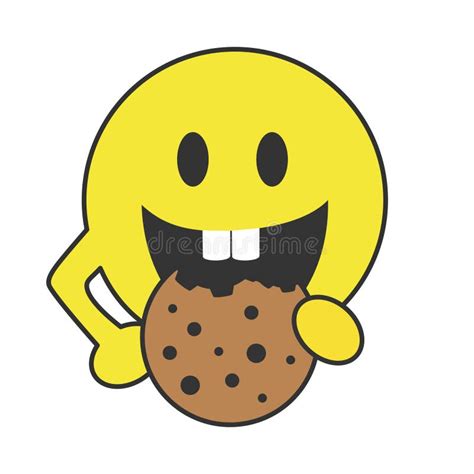 Funny Yellow Happy Smile Face Cartoon With Cookie Stock Vector