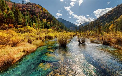 Download Wallpapers Jiuzhaigou Mountain River Autumn Landscape