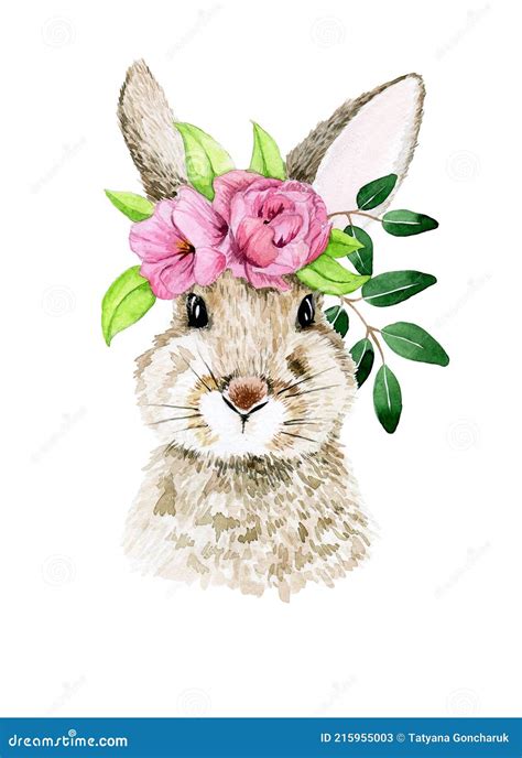Cute Watercolor Illustration With Easter Bunny Realistic Drawing Of A