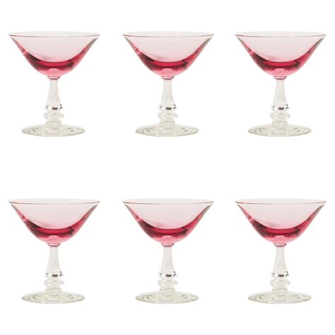Cerise Pink Crystal Cocktail Glasses Set Of Six At 1stdibs Pink Crystal Glasses