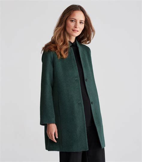Women's green stand collar longline coat. Eileen Fisher Drapey Suri Alpaca Notch Collar Long Coat in ...