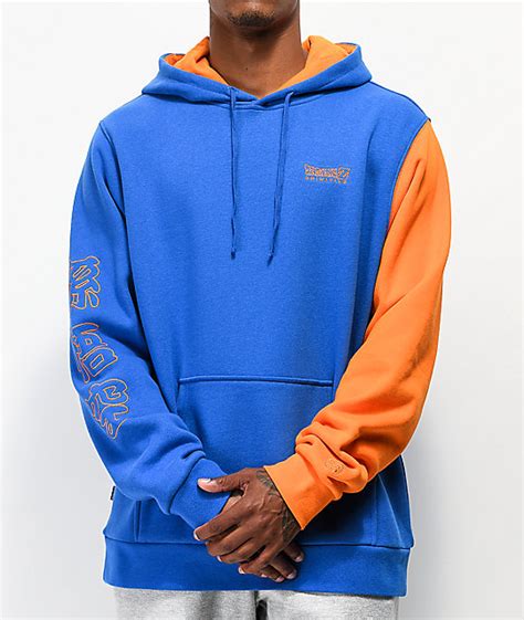 The front and left sleeve are covered in subtle symbols referencing the show as well. Primitive x Dragon Ball Z Goku Blue & Orange Hoodie | Zumiez