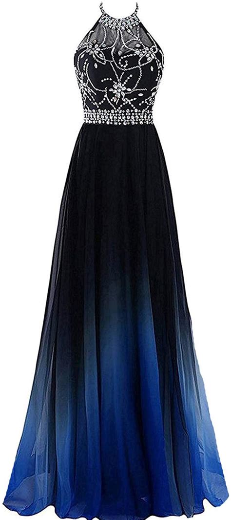 Jingliz A Line Halter Gradient Prom Dresses Long Chiffon Beaded Evening