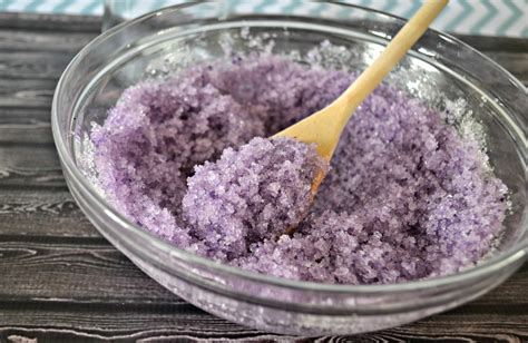 To create this natural sore muscle salt scrub recipe, begin by measuring out the shea butter with a level tablespoon and place in a glass bowl or other heat safe container. Lavender Vanilla Salt Scrub #DIY | Building Our Story