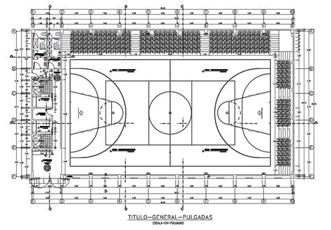 36x21m Basketball Court Stadium Plan Is Given In This Autocad Drawing