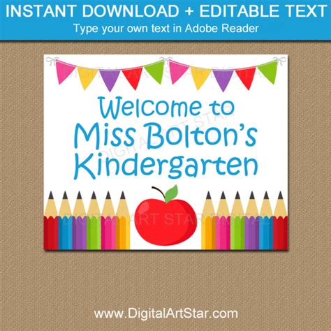 Printable Welcome To Kindergarten Sign Personalized Welcome To