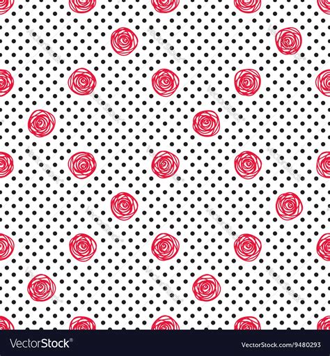 Seamless Pattern With Polka Dot And Stylish Doodle
