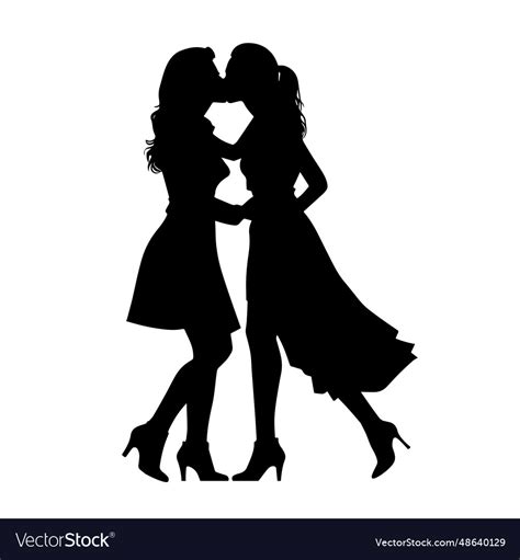 Young Female Lesbian Couple Hugging And Kissing Vector Image