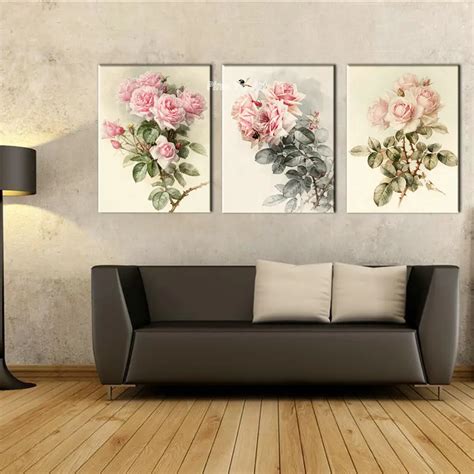 Triptych Cheap Modern Canvas Prints Rose Drawing Picture Large Wall Art