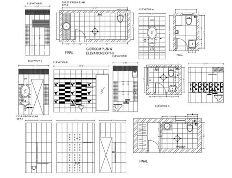 Bathroom Elevation Plans And Sanitary Installation Cad Drawing Details