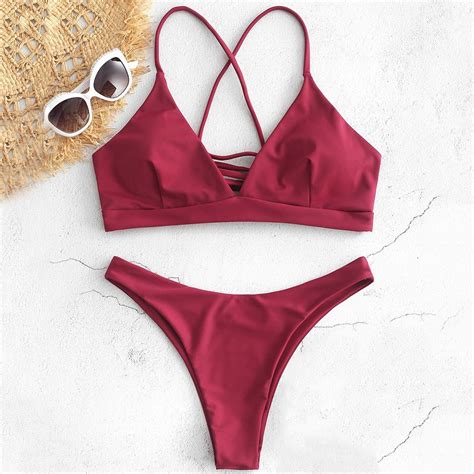 Lace Up Cross Strap Bikini Set Buy At The Price Of 11 99 In