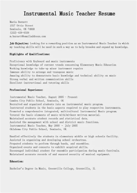 Free musician resume example resumecompanion com resume. Resume Samples: Instrumental Music Teacher Resume Sample