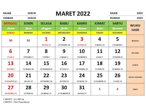 Kalender Bulan Maret 2022 Dan Hari Peringatannya