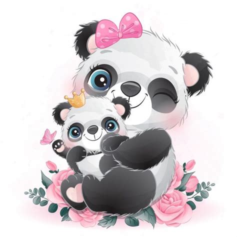 Cute Little Panda Mother And Baby Рисунки панды Милые рисунки Рисунки