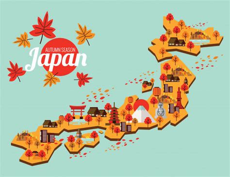 Japan Travel Map Autumn Season In Japan Vector Premium Download