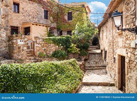 Old Town Of Tossa De Mar Medieval Buildings Next To The Castle City