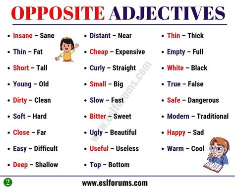 List Of Opposites Of Adjectives In English Esl Forums List Of Adjectives English Adjectives