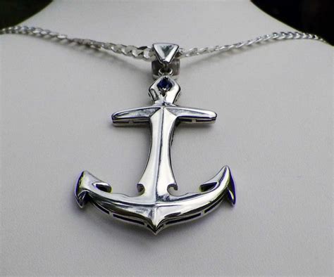 Large Argentium Sterling Silver Anchor Men Necklace Italian Curb Chain