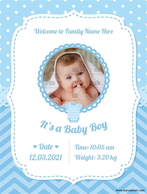 Custom Baby Boy Birth Information Card Template Free