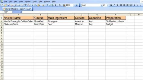 How To Create An Excel Recipe Spreadsheet Youtube