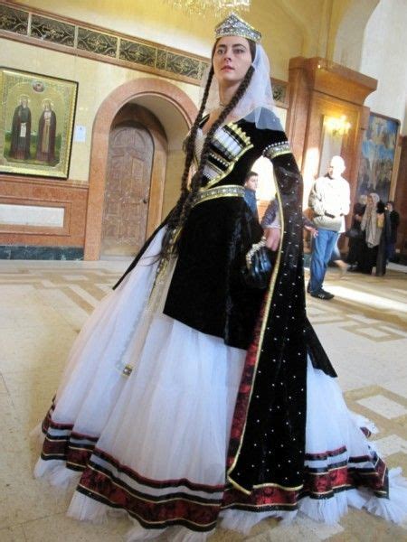 Woman In Traditional Georgian Dress In Sameba Folk Costume Costume Dress Georgian Dress
