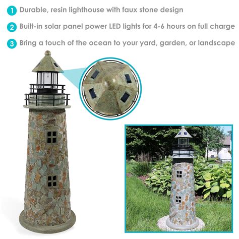 Sunnydaze Cobblestone Solar Led Lighthouse 35 H