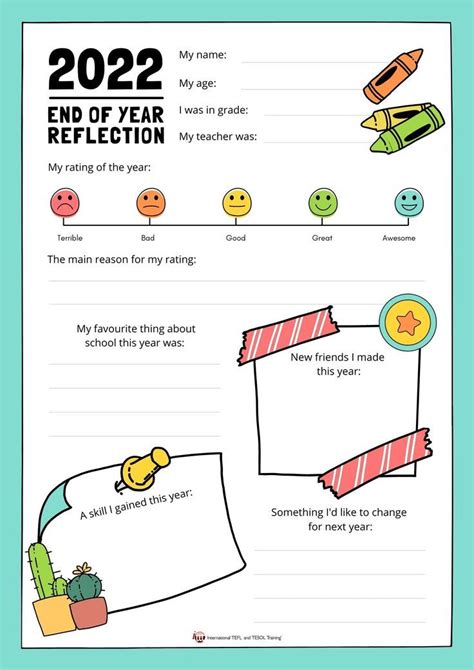 End Of Year Reflection Worksheet For Efl Students