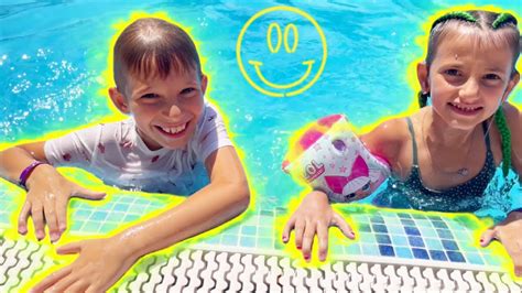 Ema And Arni Having Fun At The Aqua Park Kids Playing Swimming Pool