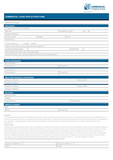 Commercial Lease Application Form Templates At