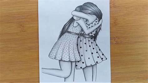 How To Draw Two Friends Hugging With Pencil Sketch Step By
