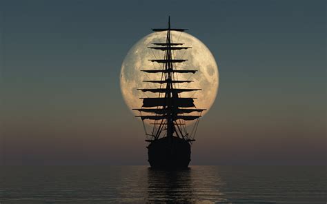2048x1536 Resolution Silhouette Of Ship During Full Moon Digital