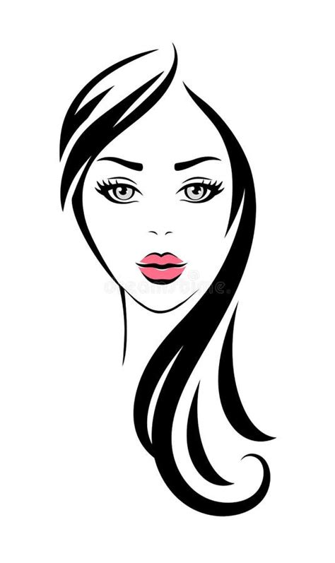 Looking Woman With Black Long Hair And Pink Lips Stock Vector Illustration Of Front Beauty