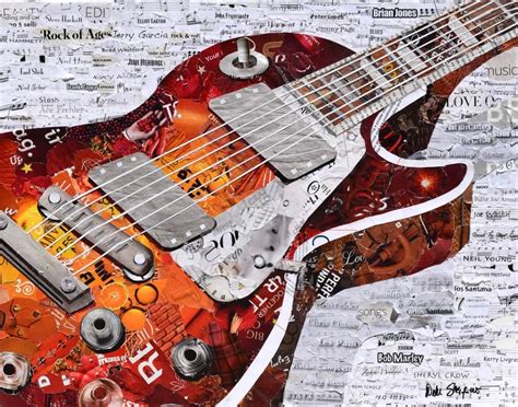 This Collage Is A Les Paul Sunset Guitar With A White Background