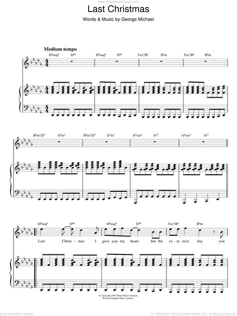 Wonderful christmas time free piano sheet music. Wham! - Last Christmas sheet music for voice and piano PDF