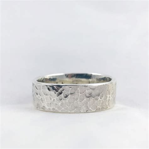 Hammered Silver Ring Solid Sterling Silver Rustic Mens Womens