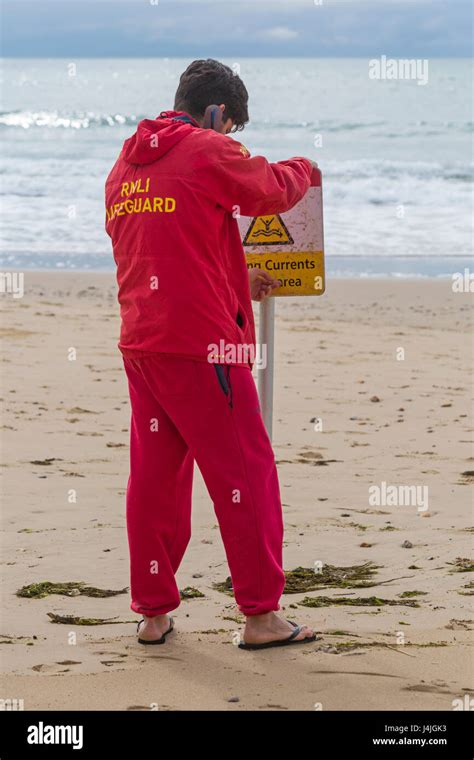 Rnli Lifeguard Securing The Strong Currents In This Area Sign At The