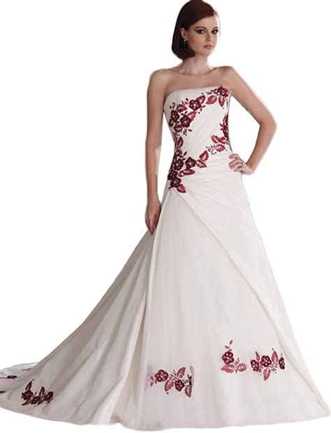 New White Red Pleat Beads Tiered Train Sex Wedding Dress