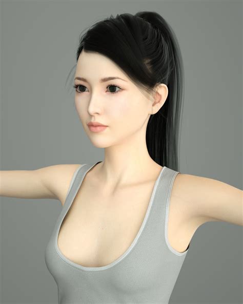 Asian Casual Girl 3d Model Rigged Obj Fbx Mtl Tga