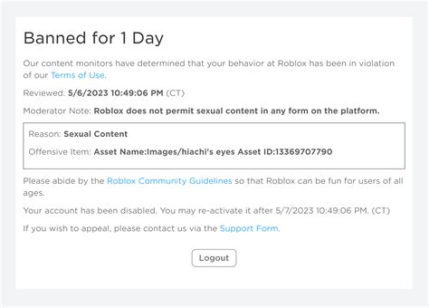 NOT ME GETTING BANNED ON ROBLOX FOR 1 DAY BCUZ OF HIACHIS EYE TEXTURE