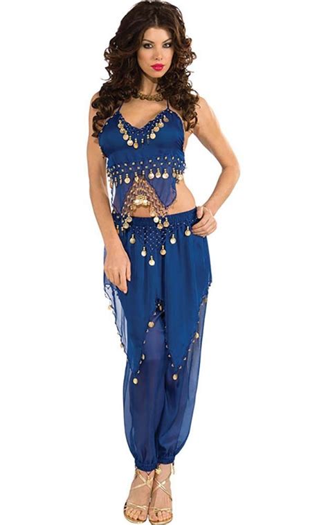 Adult Womens Blue Belly Dancer Middle Eastern Fancy Dress Halloween