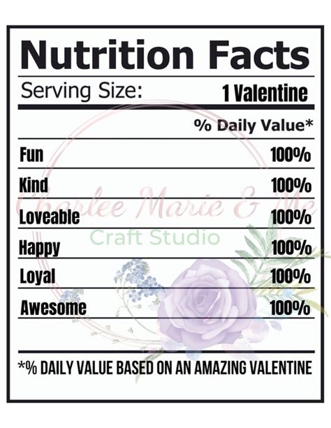 Valentines Day Nutrition Facts Label Svg Valentine Food Etsy Singapore