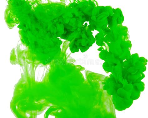 Green Abstract Acrylic Paint Color Swirls In Water Isolated On White
