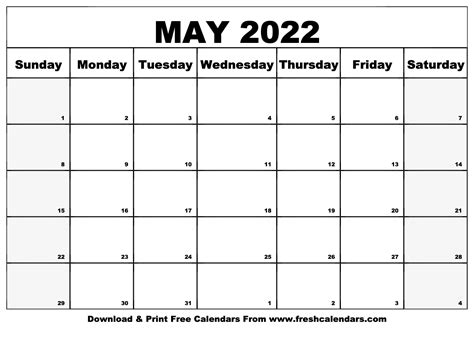 May 2022 Calendar Free Printable Calendar Templates May 2022 Calendar