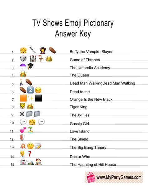 Printable english grammar exercises with answers (pdf worksheets to download). Free Printable TV Shows Emoji Pictionary Quiz