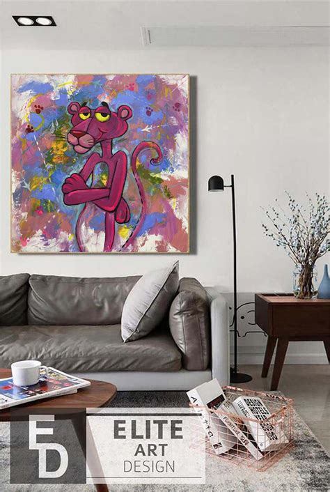 Pink Original Panther Canvas Abstract Cartoon Characters Art Etsy