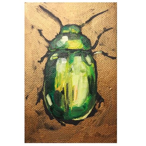 Mixed Media Painting Of A Green Beetle Beetles Art Artwork Painting